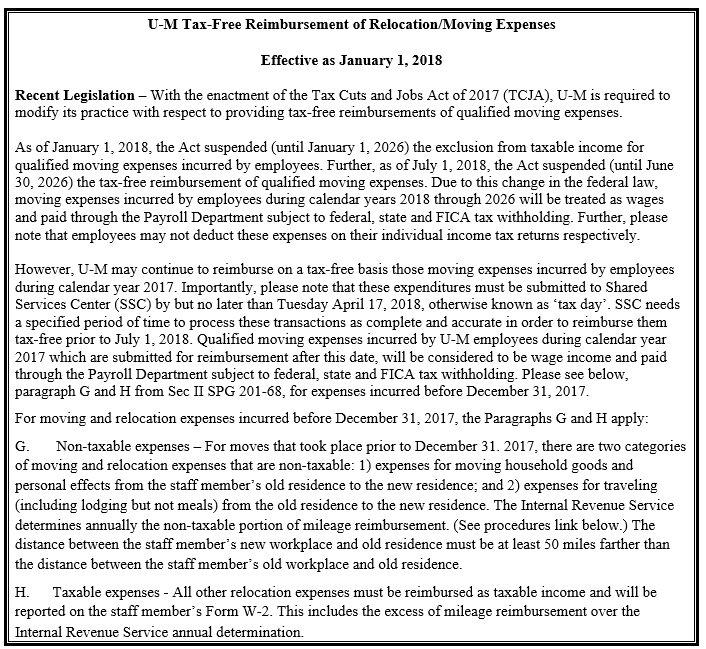 moving expense examples university of michigan finance